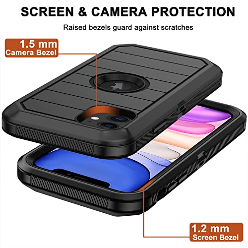 for iPhone 11 Case with Belt Clip Holster, 2 x Screen Protector, [Military Grade] Heavy Duty Full Body Shockproof Dust-Proof Drop Proof Rugged Protective Cover for Apple iPhone 11 (Black B) - color: Black B