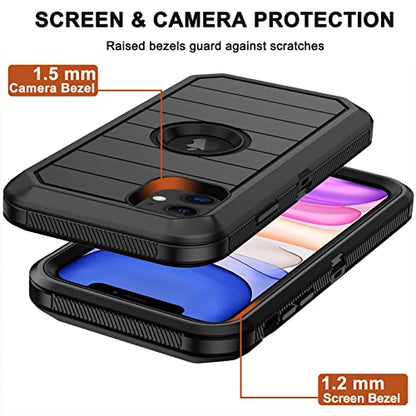 for iPhone 11 Case with Belt Clip Holster, 2 x Screen Protector, [Military Grade] Heavy Duty Full Body Shockproof Dust-Proof Drop Proof Rugged Protective Cover for Apple iPhone 11 (Black B) - color: Black B