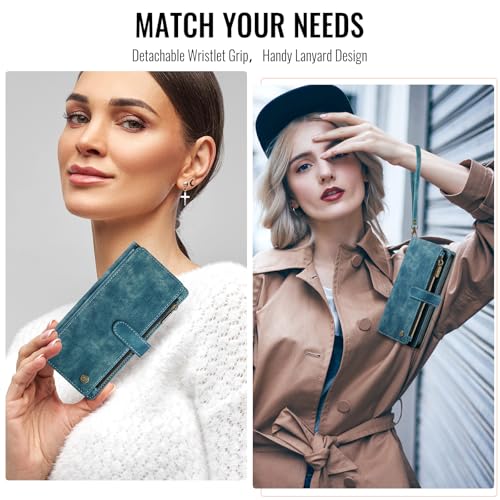 Compatible with Samsung Galaxy S26 Wallet Case,with Card Holder Kickstand Magnetic Zipper Pocket Lanyard Strap Wristlet,Leather Flip Case Wallet for Samsung Galaxy S26 5G 6.3 Inch(Blue) - color: Blue, size: S26 6.3 Inch