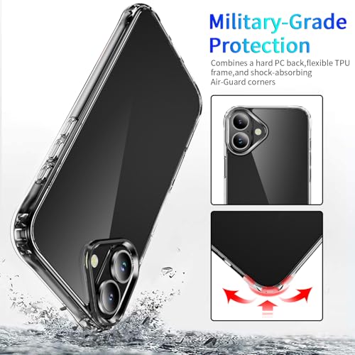 DEERLAMN Clear Case for iPhone 16 Plus 6.7-Inch, Military Grade Drop Protection Anti-Scratch Transparent Ultra Slim Non-Yellowing Shockproof Protective Phone Cover - size: iPhone 16 Plus