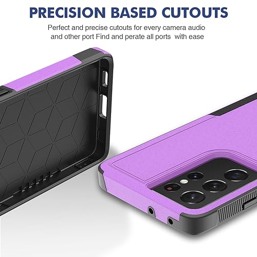 for Samsung Galaxy S21 Ultra Case: Dual Layer Protective Heavy Duty Cell Phone Cover Shockproof Rugged with Screen Protector - Military Protection Bumper Tough - Samsung Galaxy S21 Ultra 5G, Purple - color: Purple (PC) + Black (TPU)