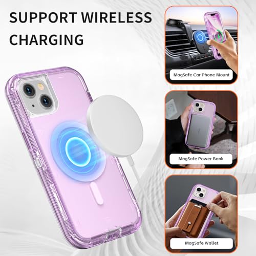 Follaroma Magnetic for iPhone 13 Case, Heavy Duty Phone Cases, Purple, 6.1" | Compatible with MagSafe, Heavy Duty Shock proof Protection, Military-Grade Anti-Drop, Dual Layer Transparent Protective Cover - color: Purple, size: iPhone 13 6.1''