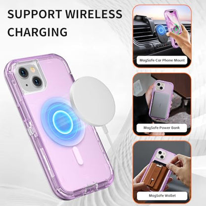 Follaroma Magnetic for iPhone 13 Case, Heavy Duty Phone Cases, Purple, 6.1" | Compatible with MagSafe, Heavy Duty Shock proof Protection, Military-Grade Anti-Drop, Dual Layer Transparent Protective Cover - color: Purple, size: iPhone 13 6.1''
