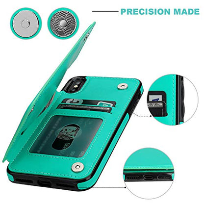 ONETOP for iPhone Xs Max Wallet Case with Credit Card Holder,LightBlue | Kickstand,ID/Cash Holder,Case Wallet with Card Slots,Double Magnetic Clasp,Durable PU Leather Shockproof Cover for Women Men - color: iPhone Xs Max 6.5" Green