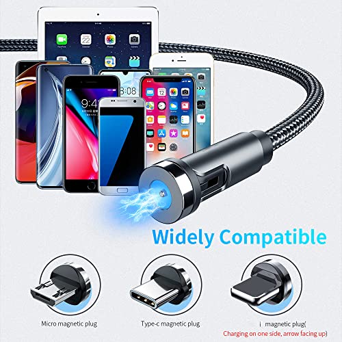 540° Rotation 3 in 1 Magnetic Charging Cable (7-Pack, 1.6ft/3.3ft/6.6ft/6.6ft/10ft/10ft, Magnet Phone Charger Compatible with Micro USB, Type C Device, black, (NEW-7PACK)