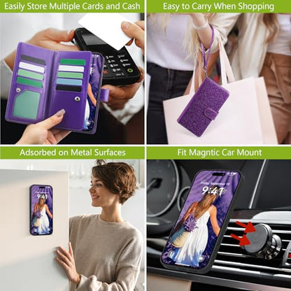 Varikke for iPhone 17 Glitter Case Wallet Magnetic Detachable, Deep Purple - color: (Standard) Dark Purple, size: iPhone 17 6.3"