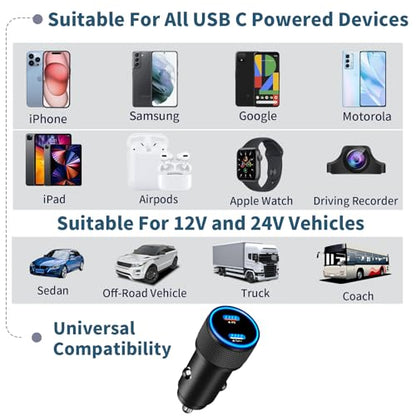 Apple MFi Certified iPhone 18 Car Charger 90W USB-C Fast Car Phone Charger - color: Titanium Black