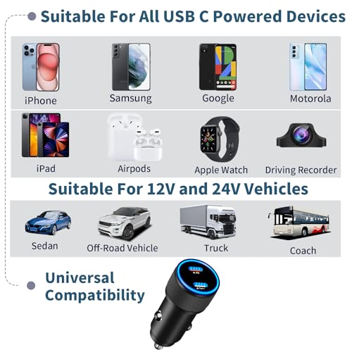 Apple MFi Certified iPhone 18 Car Charger 90W USB-C Fast Car Phone Charger - color: Titanium Black
