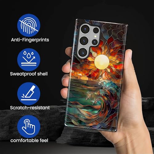 Case for Samsung Galaxy S23 Ultra, 2 in 1 PC Hard Shell & Silicone Inner Bumper, AntiScratch Fullbody Cover Shockproof Slim Design Stained Glass Sun Waves - color: Stained Glass Sun Waves, size: Galaxy S23 Ultra