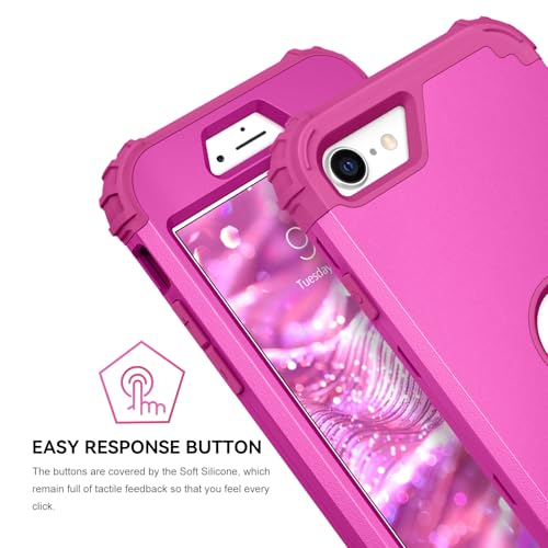 BENTOBEN for iPhone SE 2022 Case and iPhone SE 2020 Case, Heavy Duty 3 in 1 Full Body Rugged Shockproof Hybrid Hard PC Soft Rubber Case for iPhone SE 3rd/2nd Gen, New Hot Pink - color: New Hot Pink