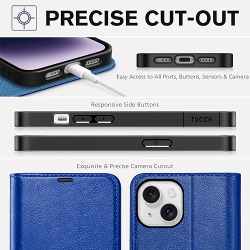 TUCCH Wallet Case for iPhone 14 (6.1") 2022, 4 Card Slots, Klein Blue | RFID Blocking, Viewing Stand, Shockproof TPU Shell, PU Leather, Magnetic Closure, Protective Folio Flip Cover - color: Klein Blue