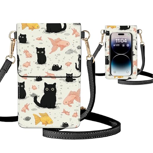 Small Crossbody Bags for Women Touchscreen Cell Phone Bag Cross Body Purses with adjustable Strap,Gifts For Teenage Girls - color: Black Cat Fish