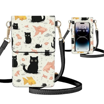 Small Crossbody Bags for Women Touchscreen Cell Phone Bag Cross Body Purses with adjustable Strap,Gifts For Teenage Girls - color: Black Cat Fish