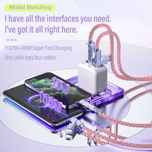 2 Pack USB C to C Cable 3.3ft-Fast Charger-Braided 4 in 1 Charging Cable - color: 4 Combinations Braided Pink