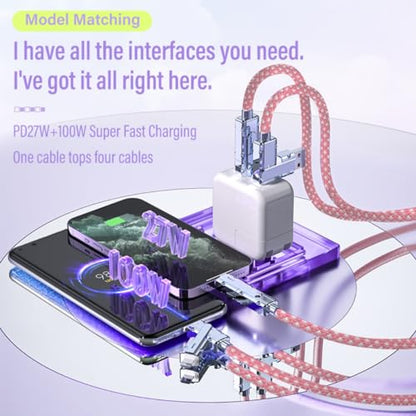 2 Pack USB C to C Cable 3.3ft-Fast Charger-Braided 4 in 1 Charging Cable - color: 4 Combinations Braided Pink