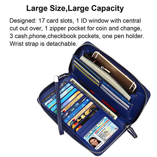 Small Compact Women Wallet RFID Blocking Genuine Leather Bifold Purse with ID Windows - color: 1- Pebbled Navy Blue, size: One Size