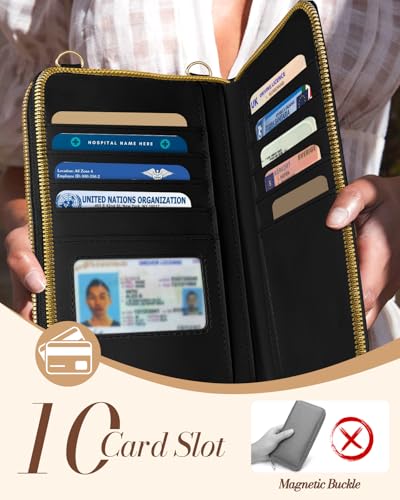 Miss Adola Zipper Cell Phone Purse Crossbody Bag for Women | Zipper Closure, RFID Blocking, Card Slots, Adjustable Shoulder Strap, Cute Small Phone Wallet for Travel and Daily Carry - color: Black