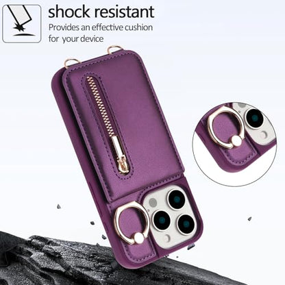 Crossbody Wallet Case for iPhone 12 Pro Max, with Card Slots Zipper Pocket Case, Flip Folio Purse RFID Blocking with Ring Kickstand Detachable Strap-Lavender - color: Lavender, size: iPhone 12 Pro Max(6.7")