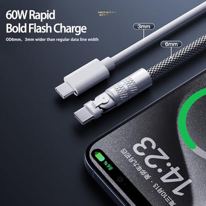 Muuto USB C to USB C Cable, 6 FT 60W Fast Charging, Rotating Right Angle - size: 6 ft