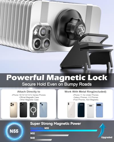 CloudValley Magnetic Phone Mount for Tesla Model 3 Highland Model Y Juniper, Strong Grip, 360° Adjustable, Dashboard Car Holder 2025, Compatible with iPhone MagSafe 17/16/15/14/13/12 - size: Non-Charging - Tesla Mount