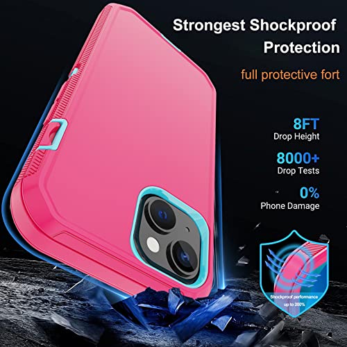 for iPhone 14 Case with 2 Screen Protector, Heavy Duty Shockproof Dropproof Dust Proof Full Body Rugged 3 Layer Military Tough Durable Protective Cover for Apple iPhone 14 6.1" (Pink/Blue) - color: Pink/Blue
