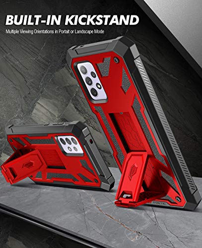 Poetic Spartan Case for Samsung Galaxy A72, Built-in Screen Protector Work with Fingerprint ID, Full Body Rugged Shockproof Protective Cover Case with Kickstand, Metallic Red - color: Metallic Red