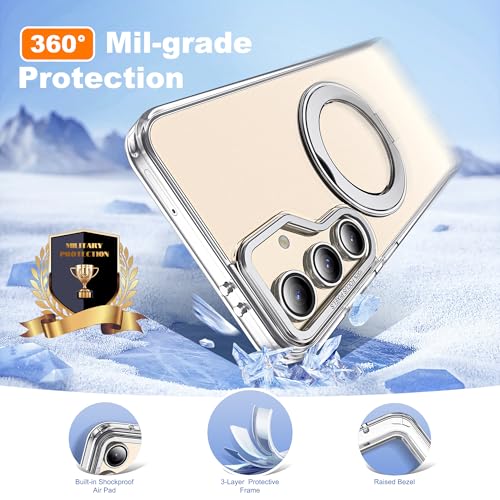 for Samsung Galaxy S25 FE Case with 360° Spin Stand,Clear | 360° Spin Magnetic Ring Stand,Compatible with Magsafe,Military Protection Phone Case - color: Clear, size: Samsung Galaxy S25 FE