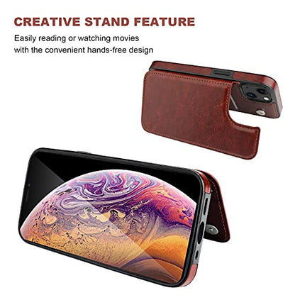 ONETOP for iPhone 13 Wallet Case with Card Holder,Brown | Kickstand,ID/Cash Holder,Case Wallet with Card Slots,Double Magnetic Clasp,Durable PU Leather Shockproof Cover for Women Men - color: Brown