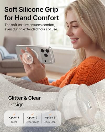 Sinjimoru Magnetic Phone Grip for MagSafe, Soft Silicone, Clear Glitter - color: Clear Glitter