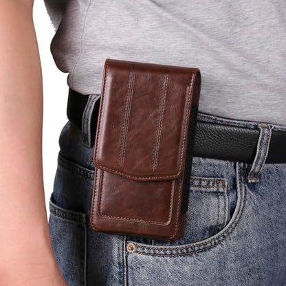 Cell phone Waist Bag with Belt Clip Leather, Vertical Cell Phone Belt Pouch for Men's, Smartphone Waist Holder Wallet Hiking Travel Carrying Case Belt Holster Pack with Card Slot Carabiner Hook - color: Coffee, size: 6.1 INCH
