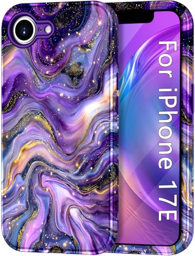 Btscase Compatible with iPhone 17e Case 6.1 Inch 2026,Marble Pattern 3 in 1 Heavy Duty Shockproof Full Body Rugged Hard PC+Soft Silicone Drop Protective Women Girl Phone Cases, Dark Purple - color: Dark Purple, size: iPhone 17e