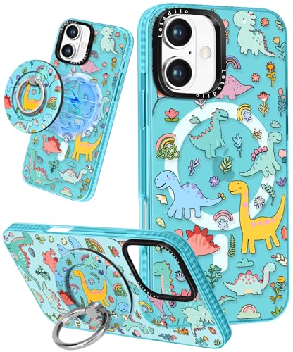 Lotadilo for iPhone 16 Case Compatible with Magsafe Ring Holder Stand - for Women Dinosaur Design TPU Phone Cover for Girls Girly Funny Fashion - color: Dinosaur, size: for iPhone 16