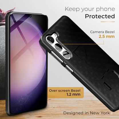 MOTIVE for Samsung Galaxy s23 Plus Case with Belt Clip, Kickstand | 6.6" | Ranger v1 Series, Black, 360° holster, open-top/bottom port access grip, slim - size: S23 Plus