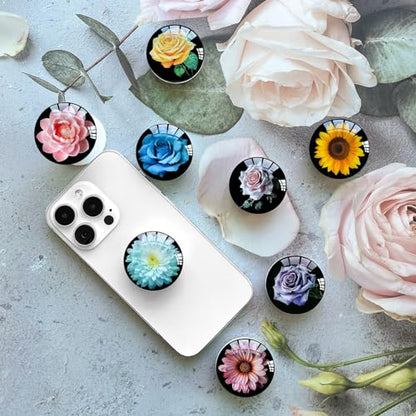 Translucent Clear Phone Grip with Expanding Kickstand,Cell Phone Collapsible Stand Pink Daisy Flower Design for Smartphones