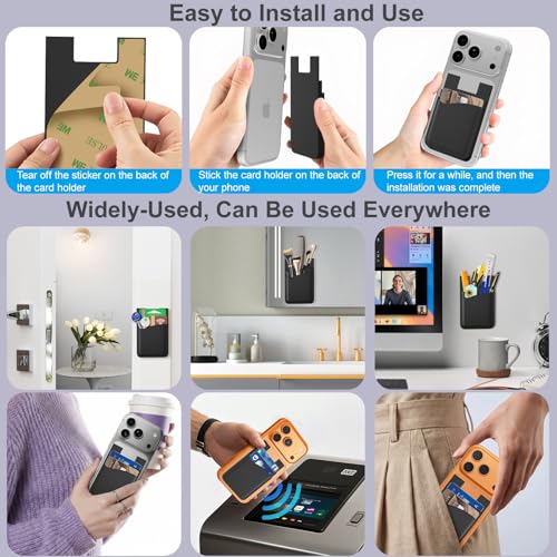 Sticky Card Holder for Back of Phone,3Pack Adhesive Phone Card Holder - color: Black x3
