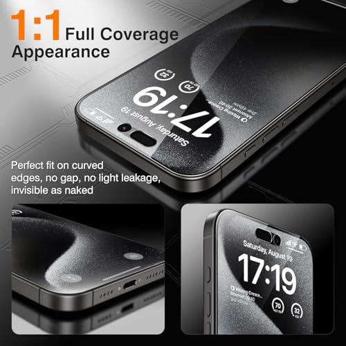 EZ-GLAZ-4+2 Pack for iPhone 15 Pro Privacy Screen Protector (6.1") - size: iPhone 15 Pro