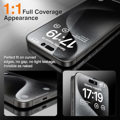 EZ-GLAZ-4+2 Pack for iPhone 15 Pro Privacy Screen Protector (6.1") - size: iPhone 15 Pro