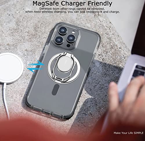Doflyesky Magnetic Phone Grip Holder Kickstand, Gym Double Adjustable Finger Ring Grip and Stand, Compatible with PopSockets MagSafe Ring Removable for iPhone (Silver) - color: silver