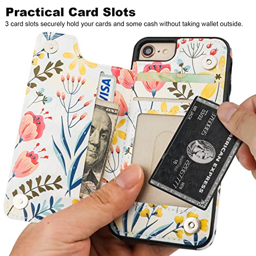 HAOPINSH for iPhone SE(2022)/(2020) iPhone 7/8 Wallet Case with Card Holder, Floral Flower Flip Folio PU Leather Kickstand Card Slots,Double Magnetic Clasp Shockproof Case 4.7" - color: Floral Flower