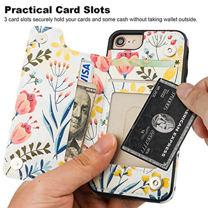 HAOPINSH for iPhone SE(2022)/(2020) iPhone 7/8 Wallet Case with Card Holder, Floral Flower Flip Folio PU Leather Kickstand Card Slots,Double Magnetic Clasp Shockproof Case 4.7" - color: Floral Flower