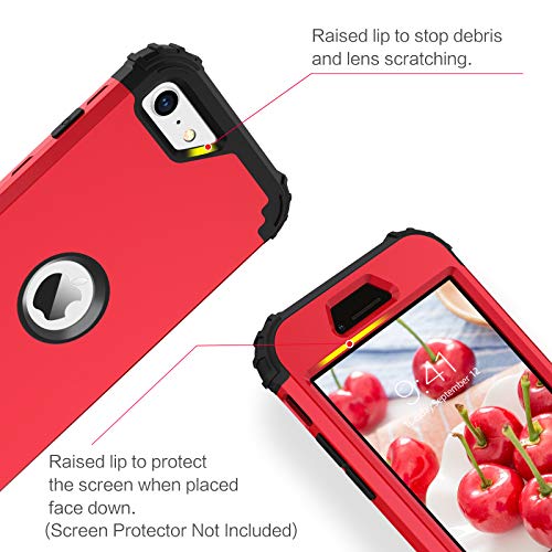 BENTOBEN for iPhone SE 2022 Case, Phone Case iPhone SE 2020, Heavy Duty 3 in 1 Full Body Rugged Shockproof Hybrid Hard PC Soft Rubber Bumper Drop Protective Girls Women Boy Men Covers, Red/Black - color: Black/Red