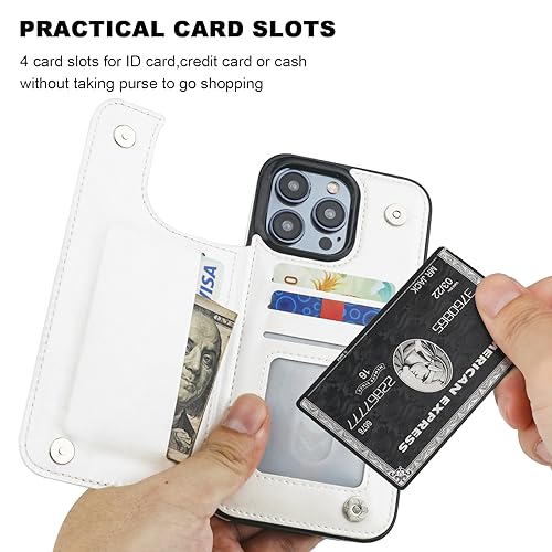 ONETOP for iPhone 15 Pro Max Wallet Case with Credit Card Holder,White | Kickstand,ID/Cash Holder,Case Wallet with Card Slots,Double Magnetic Clasp,Durable PU Leather Shockproof Cover for Women Men - color: White