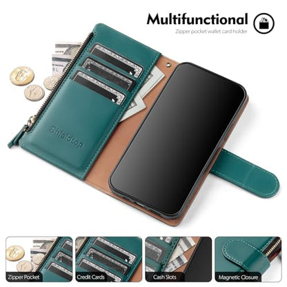 Shieldtop Compatible with Samsung Galaxy A37 5G Wallet Case with Card Holder,PU Leather Phone Case Flip Protective Cover Wrist Strap Zipper Credit Card Slots RFID Blocking Women Men,Bluegreen - color: Blue Green