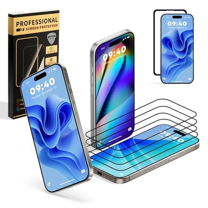 4 Pack for iPhone 16 Plus Screen Protector 6.7 Inch Tempered Glass Optional with Installation Frame [9H Hardness][Full Coverage][Bubble Free] - size: iPhone 14ProMax