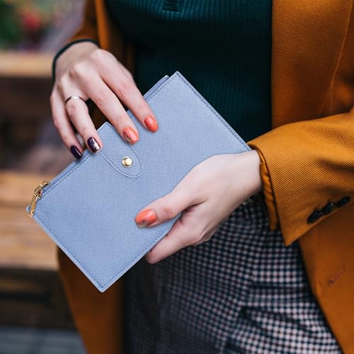 Travelambo RFID Wallet Women Large Size Bifold Multi Card Wallet Case with Zipper Pocke Credit Card Holder for Women - color: Gold Blue