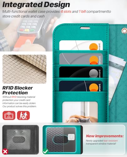 OCASE for iPhone 17 Pro Max Detachable Wallet Case with Card Holder, 2 in 1 PU Leather Flip Folio with RFID Blocking Stand Wrist Strap Shockproof Phone Cover 6.9 Inch 2025, Blue Green - color: Blue Green, size: iPhone 17 Pro Max