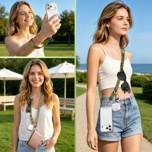 takyu Multifunctional Phone Lanyard, 3 in 1 Cell Phone Detachable Adjustable Crossbody Strap & Neck Lanyard & Wrist Lanyard with 2x Tether Tab for Most Smartphones, Outdoor Travel Essential Green - color: Greenx1