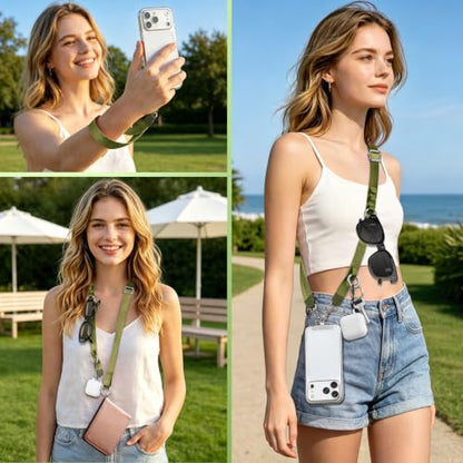 takyu Multifunctional Phone Lanyard, 3 in 1 Cell Phone Detachable Adjustable Crossbody Strap & Neck Lanyard & Wrist Lanyard with 2x Tether Tab for Most Smartphones, Outdoor Travel Essential Green - color: Greenx1