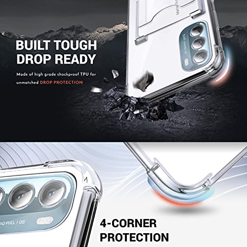 Shields Up for Moto G Stylus 5G 2022 Case with Card Holder, Clear | Minimalist Wallet Case, 3 Card Slots, 360° Rotation Ring Stand/Kickstand, Drop Protection Protective Cover - size: Moto G Stylus 5G 2022