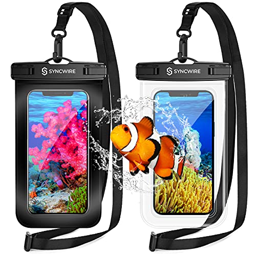 SYNCWIRE Waterproof Smartphone Pouch [Pack of 2], IPX8 Touch Sensitive Waterproof Bag for Phone iPhone 13 Pro Max, 12, 11 Pro, XS Max, XR, XS, X,7 8, Samsung S21/S20/S10, Huawei P30 Pro - 7 Inch - color: Transparent + Black